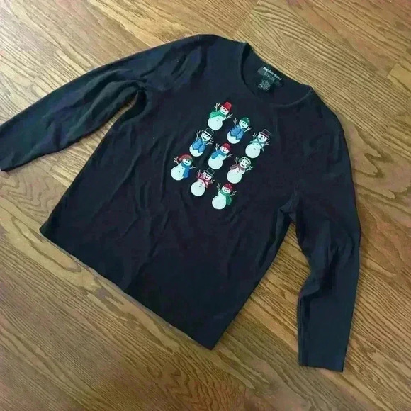 Christmas Snowman Winter Embroidered Tee Shirt Size Large Grannycore Cottagecore - Picture 1 of 7